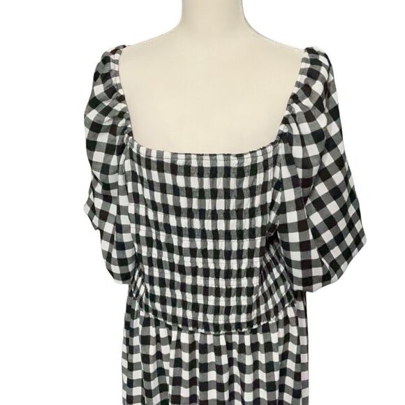 LuLaRoe Black White Checker Alina Dress NWT Stretch Short Balloon Sleeve Sz 2XL - Picture 2 of 5